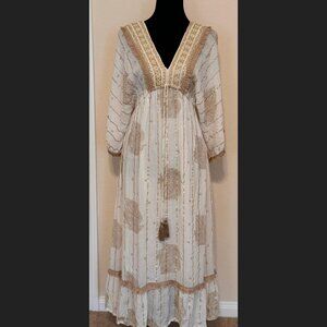 Brand New Beautiful Embroidered Lace & Tassels Maxi Dress S-M
